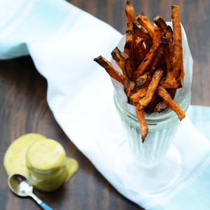 Sweet Potato Fries Web 300x300 - Baked Sweet Potato Fries with Sweet Tarragon Mustard Aioli