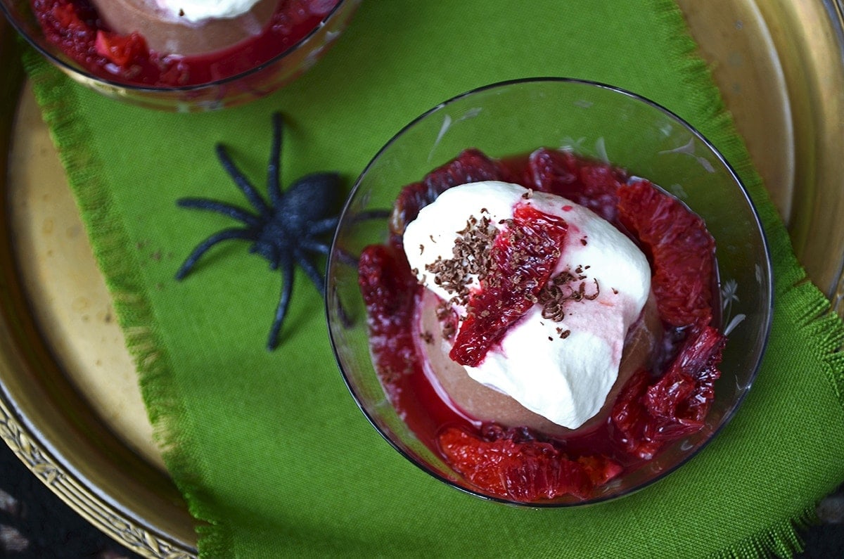 Top Down with Spider Web - Chocolate Panna Cotta with Blood Oranges