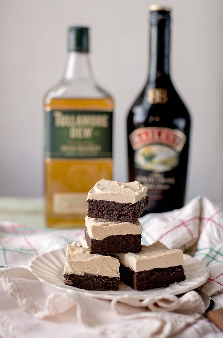 Boozy Irish Brownies with Irish Cream Whiskey Ganache - Vintage Kitty