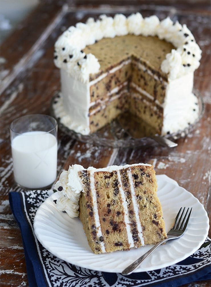 Chocolate Chip Cookie Cake Slice with Milk Web - Chocolate Chip Cookie Cake