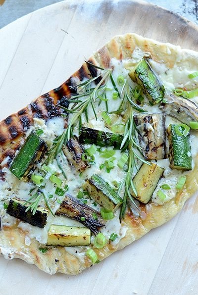 Grilled Vegetable Pizza Horizontal top down Web 400x596 - Grilled Vegetable Pizza with Lemon Cream Sauce