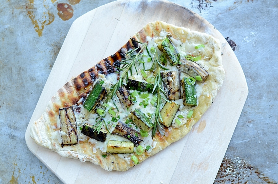 Grilled Vegetable Pizza Horizontal top down Web - Grilled Vegetable Pizza with Lemon Cream Sauce