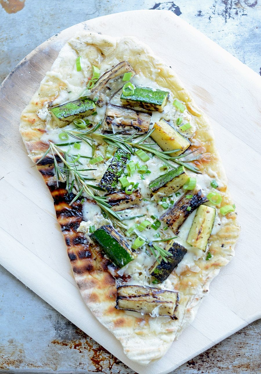 Grilled Vegetable Pizza Top Down Web 2 - Grilled Vegetable Pizza with Lemon Cream Sauce