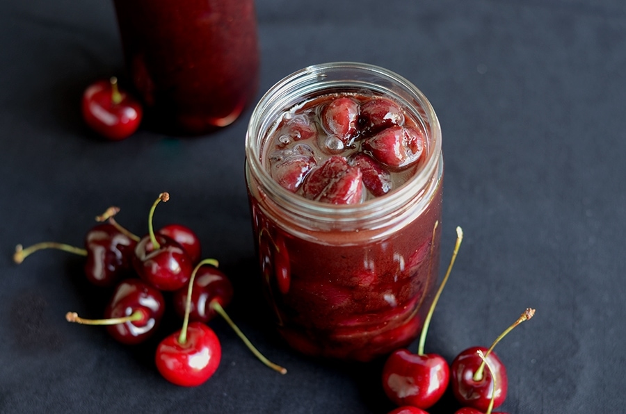 Jar of Cherry Syrup Web - Grilled Cherries in Spiced Butter Rum Sauce