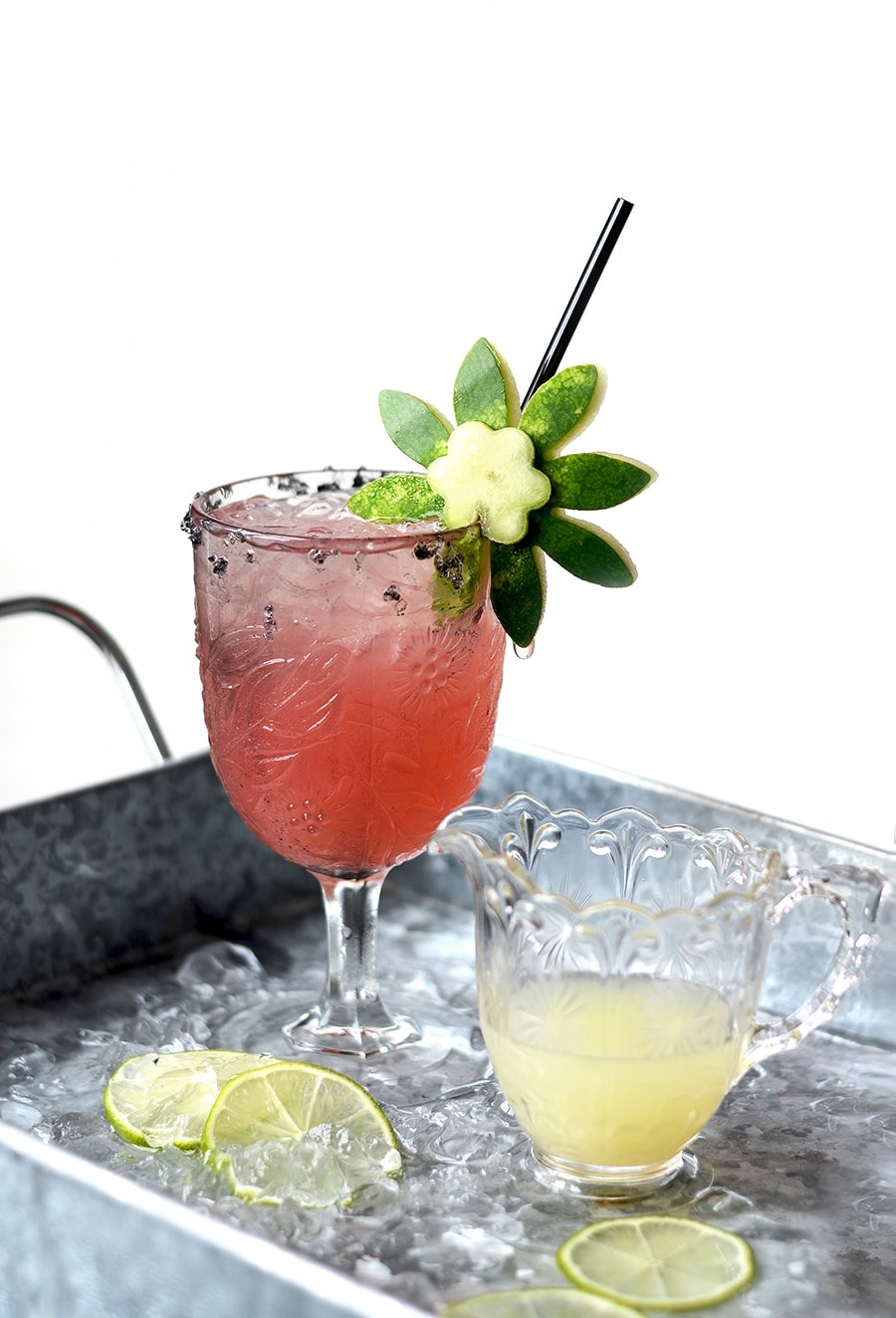 Single Watermelon Margarita Web 3 - Watermelon Margaritas with Watermelon Rind Garnish