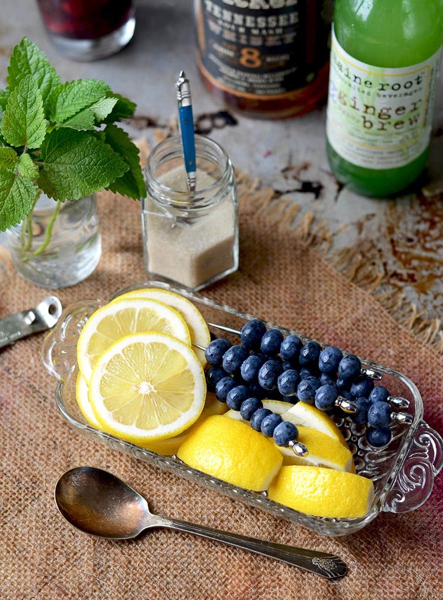 Dish of Garnishes Web - Blueberry Whiskey Buck