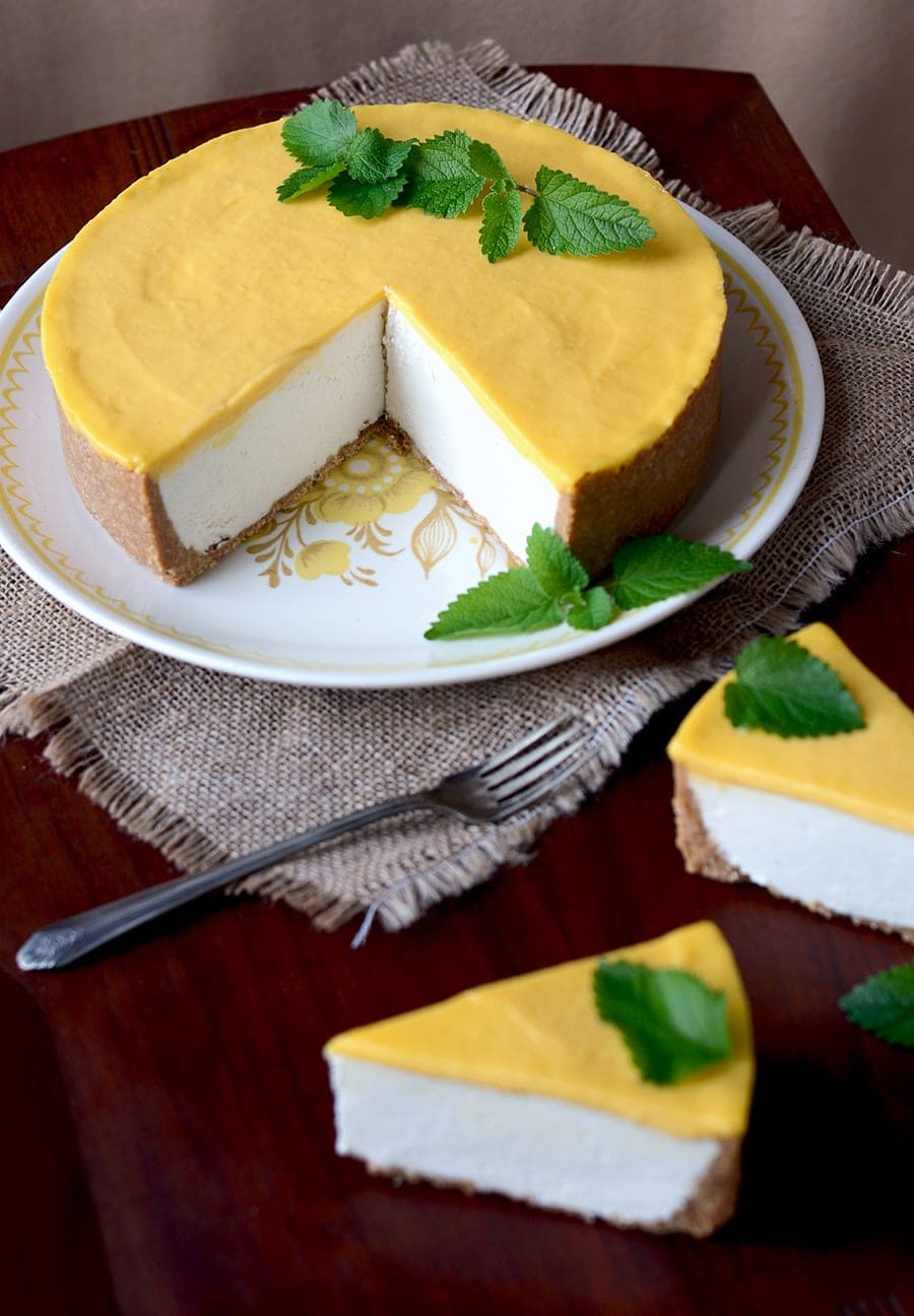 Mango Lassi Cheesecake Web - Mango Lassi No Bake Cheesecake