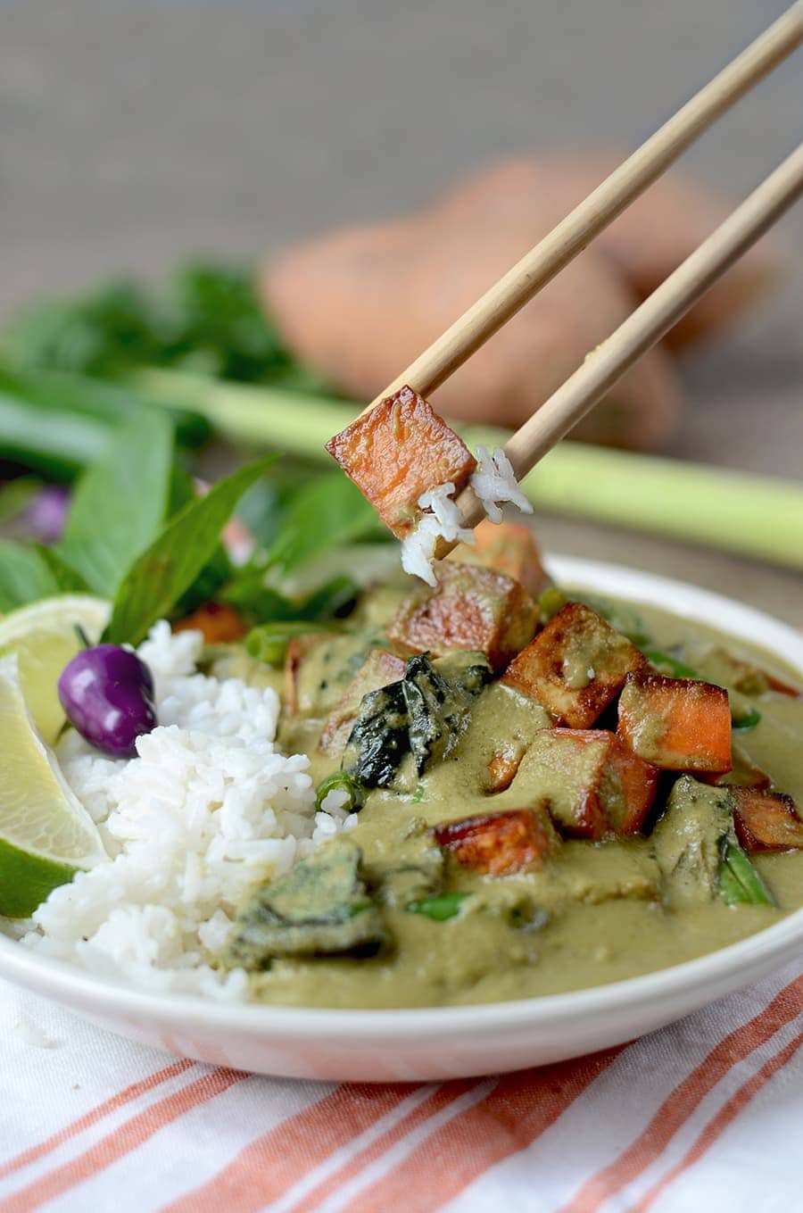 Vegan Thai Green Curry from scratch with Sweet Potatoes, Tofu, and ...