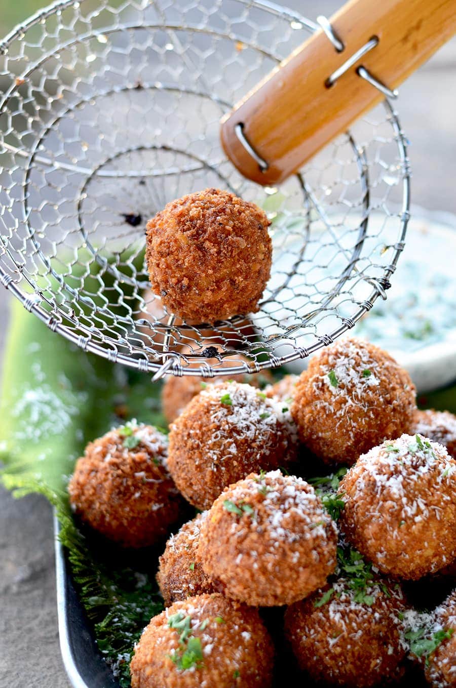 Fried Mozzarella Ball Web - Fried Mozzarella Balls with Pumpkin, Sage and Caramelized Onion