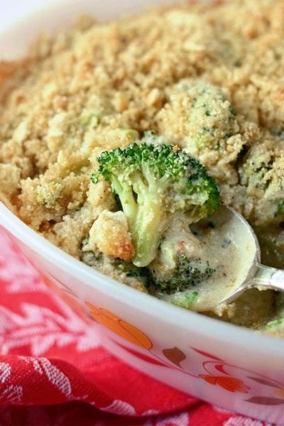 This Broccoli Cheese Casserole with Crunchy Quinoa Topping is a new classic for your family dinner table. Homemade bechamel sauce with cheddar and Parmesan cheeses tops fresh broccoli… but this dish will surprise you with its hidden protein content of quinoa.