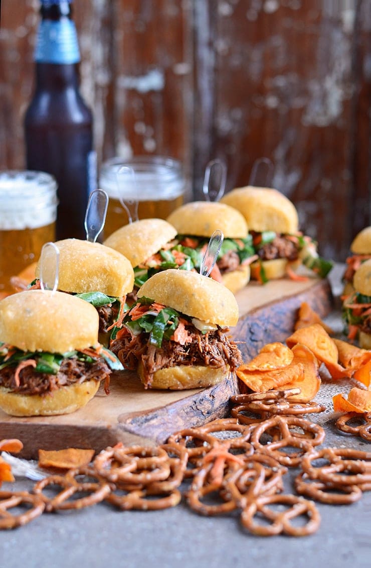 Sliders Vertical Web - Slow Cooker Pork Barbecue Sliders with Homemade Bok Choy and Carrot Slaw