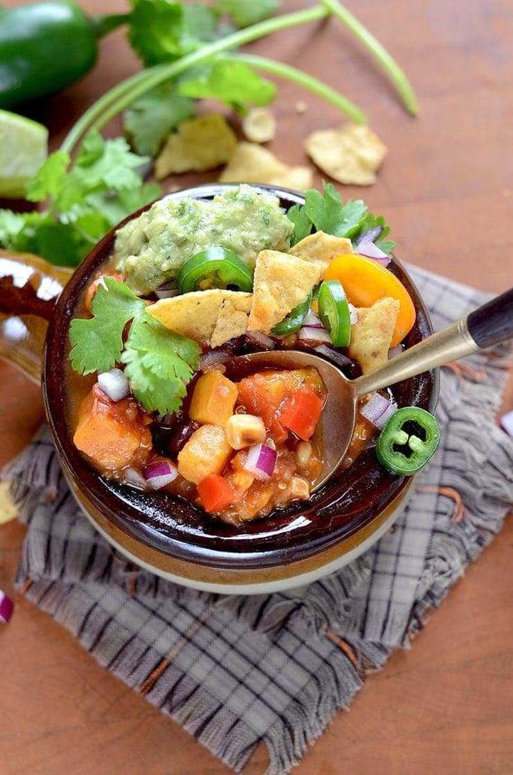 Spoonful of Vegan Sweet Potato Chili Web - Vegan Sweet Potato Chili with Black Beans and Quinoa