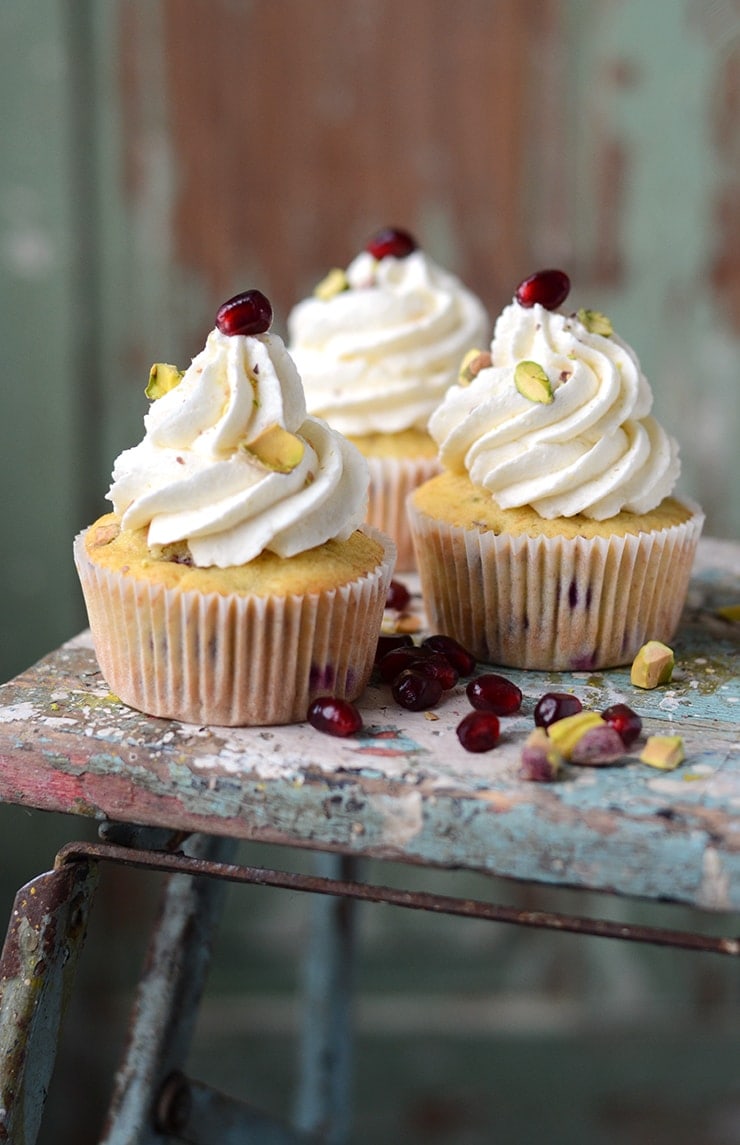 Trio of Pomegranate Pistachio Cupcakes Web - Earl Grey Cupcakes with Lemon Buttercream