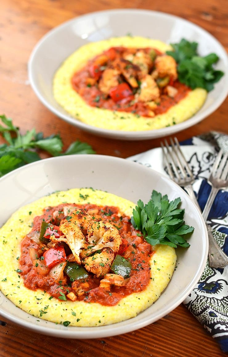 Roasted Veggies and Grits 2 - Cajun Roasted Vegetables with Cheesy Grits