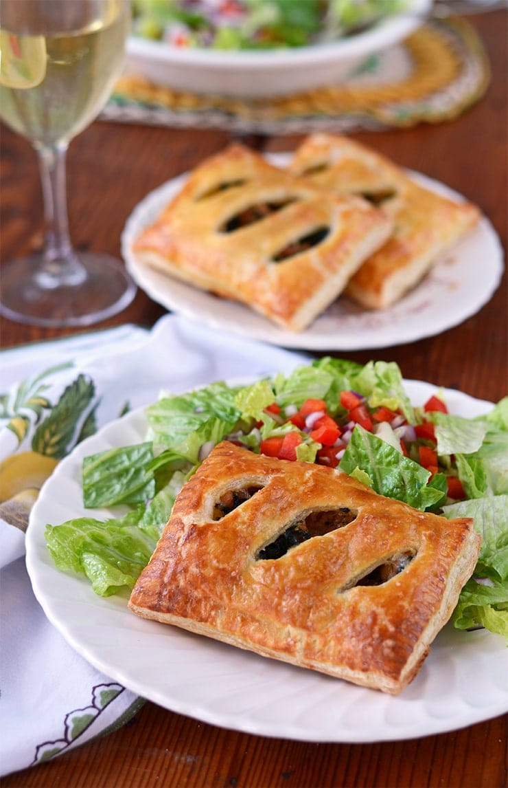 Cheesy Sausage Kale Pockets Web - Sausage and Kale Puff Pastry Pockets with Parmesan and Mozzarella