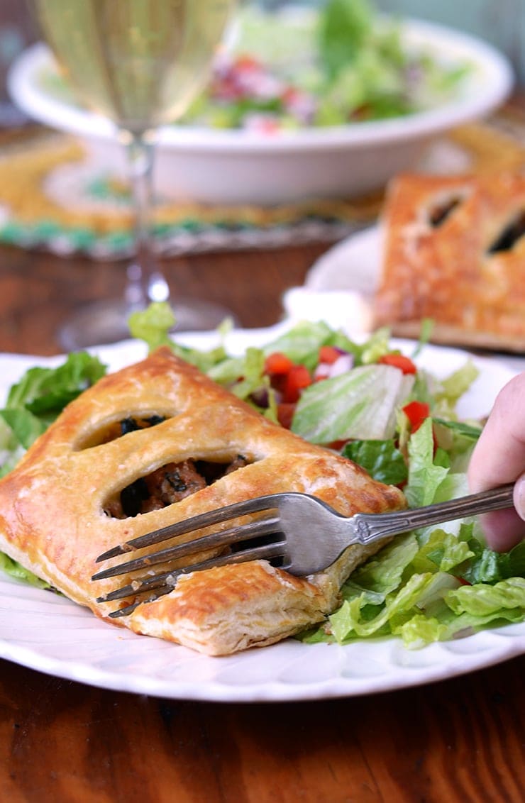 Flaky Puff Pastry Pocket Web - Sausage and Kale Puff Pastry Pockets with Parmesan and Mozzarella