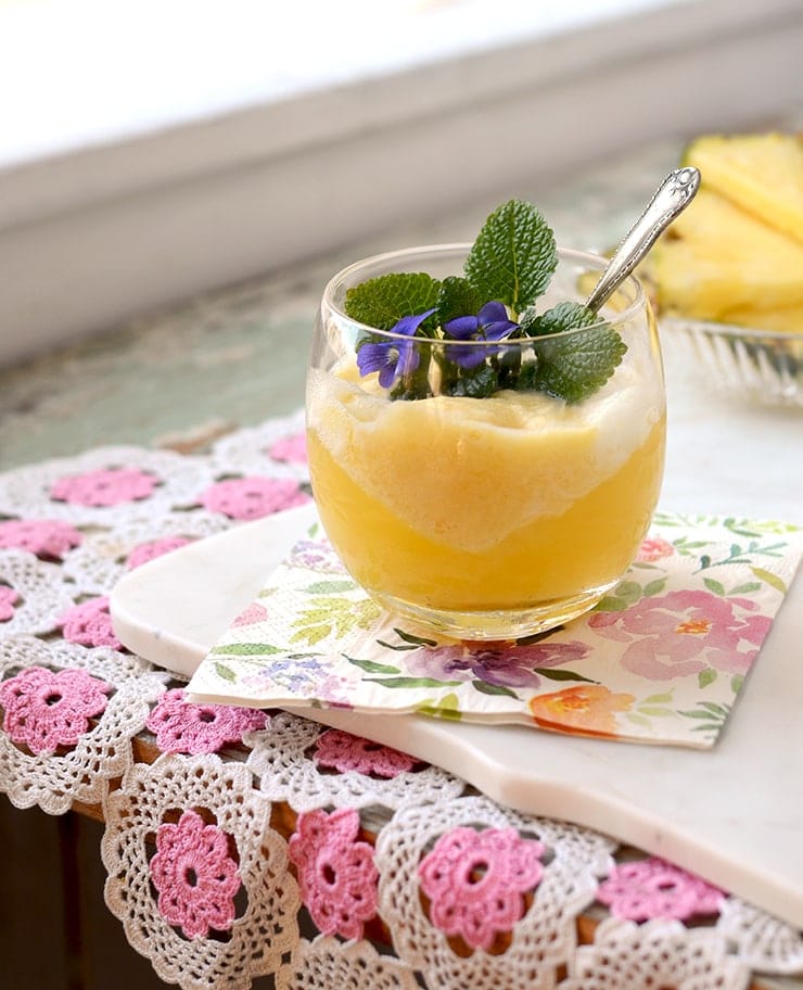 Glass of Prosecco Pineapple Cocktail Web - Prosecco Pineapple Sorbet Floats
