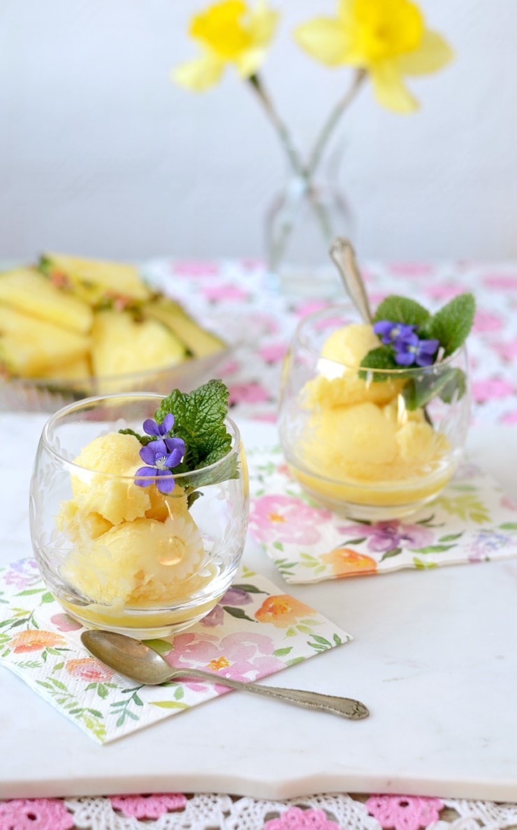 Glasses of Pineapple Sorbet Web - Prosecco Pineapple Sorbet Floats