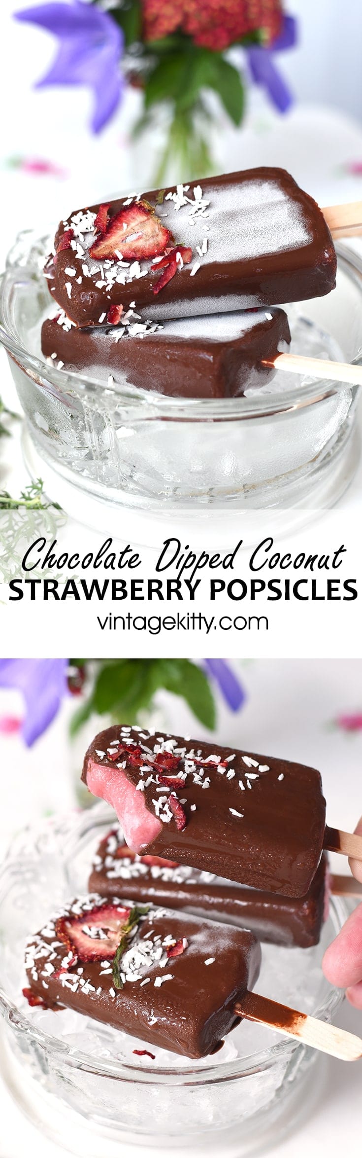 Chocolate Dipped Stawberry Coconut Popsicles Pin - Chocolate Dipped Strawberry Coconut Popsicles