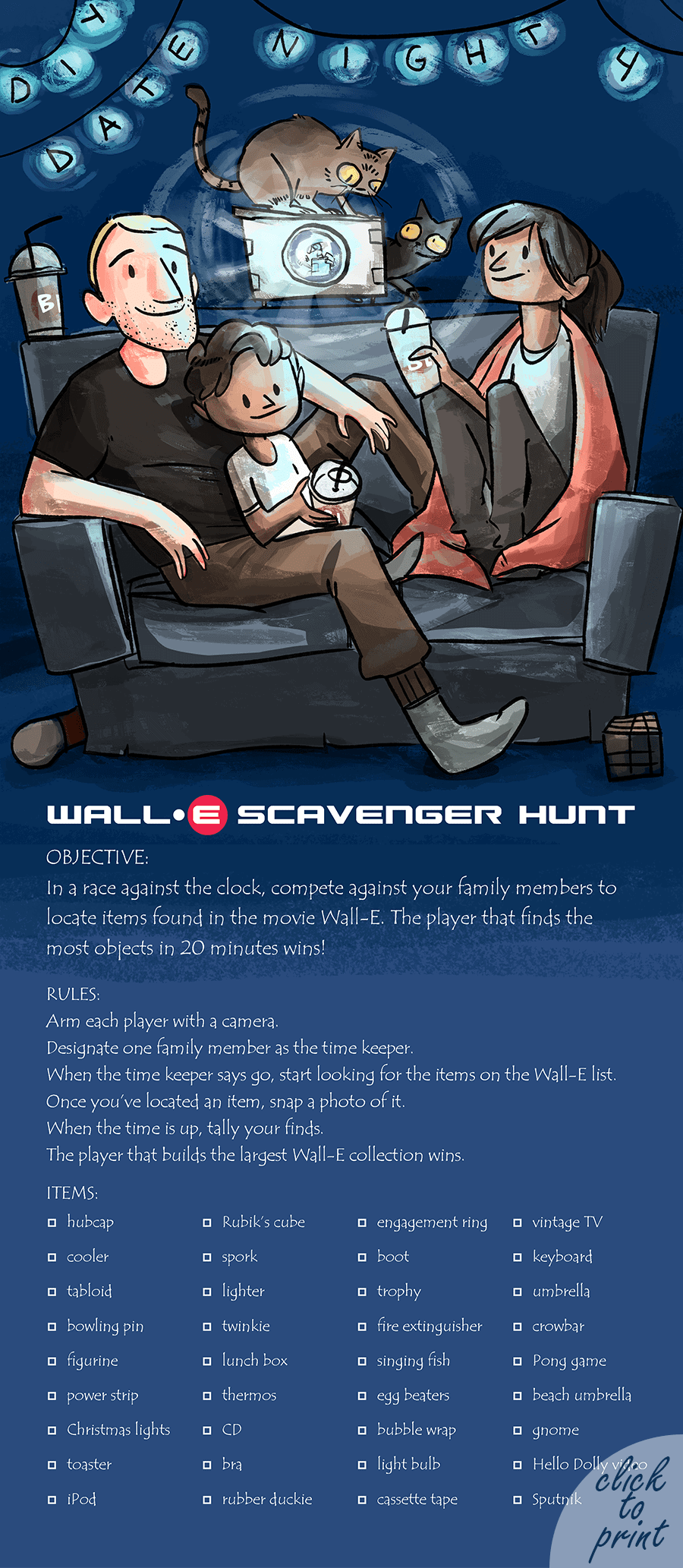 Wall e scavenger hunt click to print Web 1 - Wall-e Family #diydatenight
