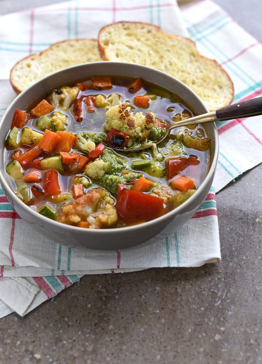 Autumn Roasted Vegetable Soup with Lemon Balm Pesto - Vintage Kitty