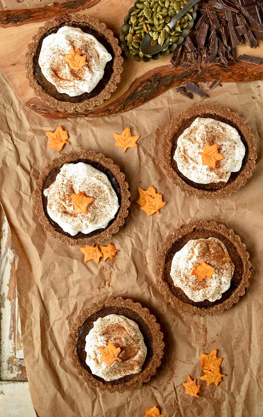 Pumkin Chocolate Tarts 6178 Web - Pumpkin Chocolate Tarts with Pepita Crust