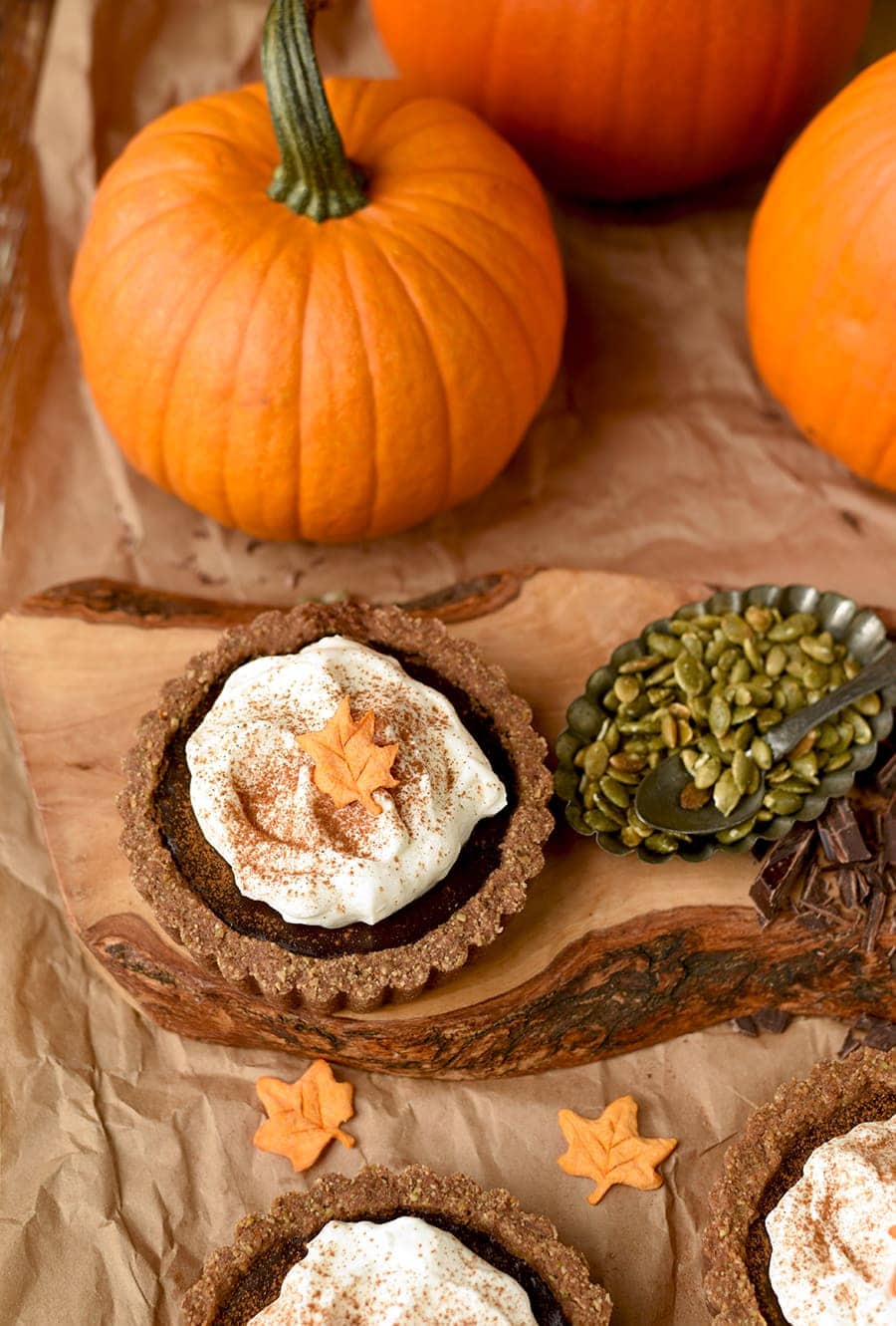 Pumkin Chocolate Tarts 6240 Web - Pumpkin Chocolate Tarts with Pepita Crust