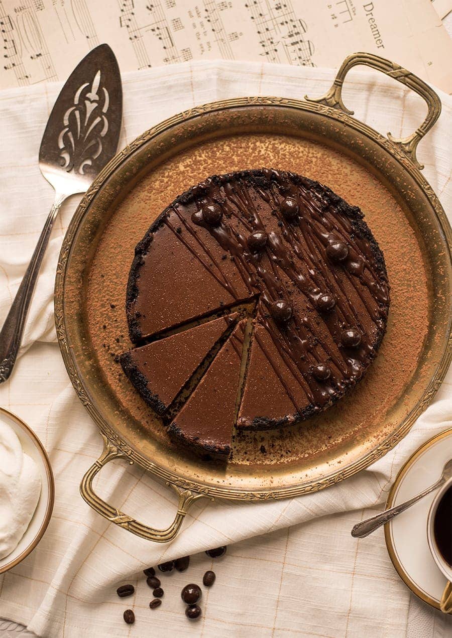 Instant Pot Chocolate Espresso Cheesecake 8780 Web - Instant Pot Chocolate Cheesecake with Espresso Beans and Oreo Crust