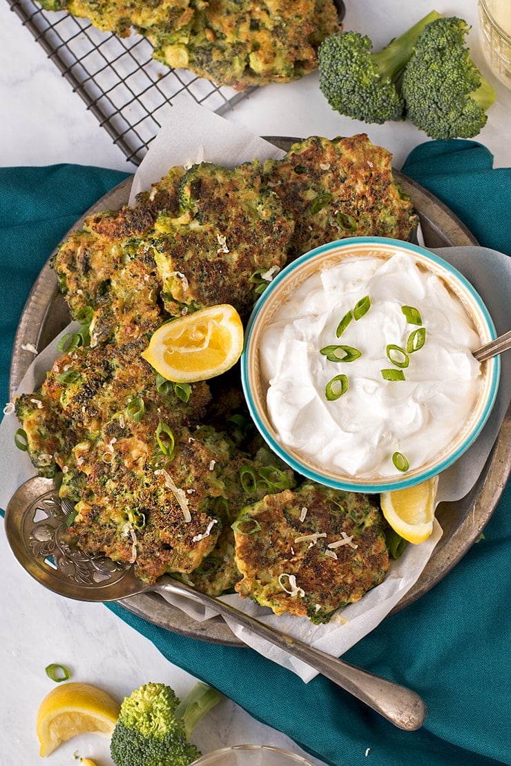 broccoli fritters with cheddar and scallions