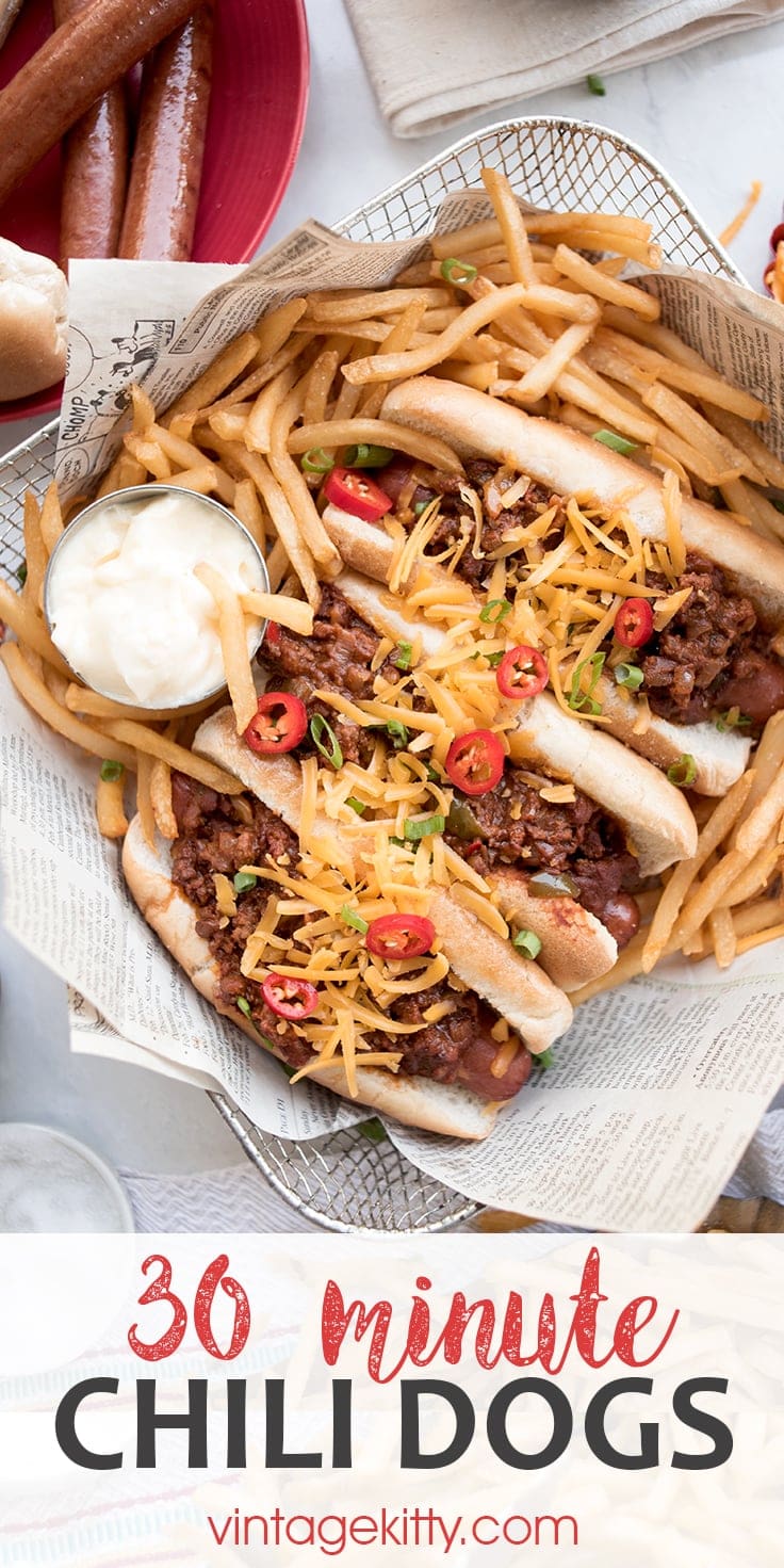 Chili Cheese Dogs Pin - 30 Minute Homemade Chili Cheese Dogs