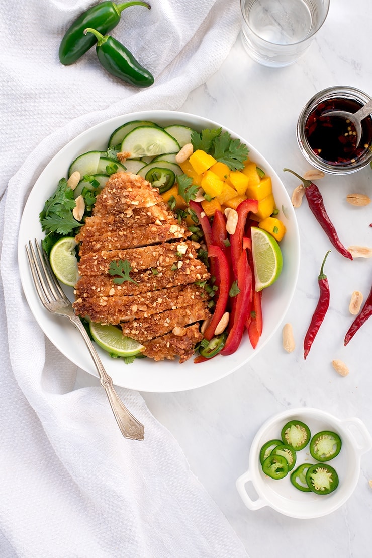 Pan Fried Peanut Chicken 3927 - Crispy Peanut Chicken with Asian Salad