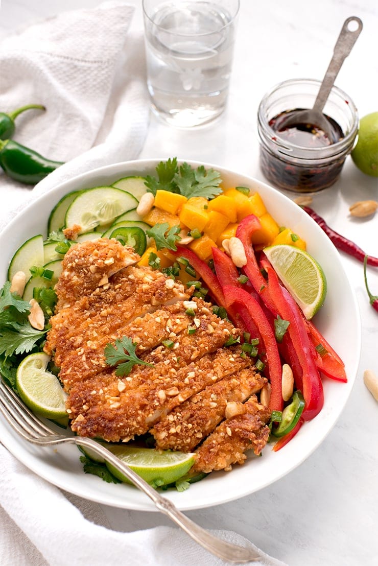 Pan Fried Peanut Chicken 3942 - Crispy Peanut Chicken with Asian Salad