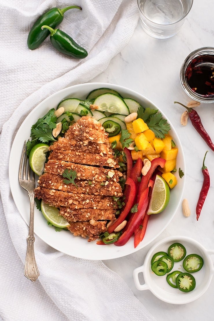 Pan Fried Peanut Chicken Closeup 3917 - Crispy Peanut Chicken with Asian Salad