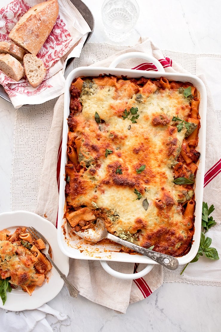 Baked Rigatoni 5301 Web - Baked Rigatoni with Ricotta, Herbs and Meat Sauce #myvintagerecipe