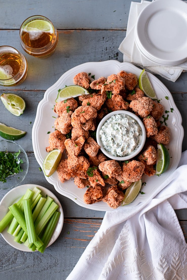 Buffalo Cauliflower 3388 2 Web - Buffalo Cauliflower Wings with Cilantro Lime Yogurt Dip