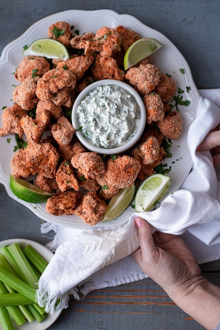 Buffalo Cauliflower  3432 2 Web - Buffalo Cauliflower Wings with Cilantro Lime Yogurt Dip