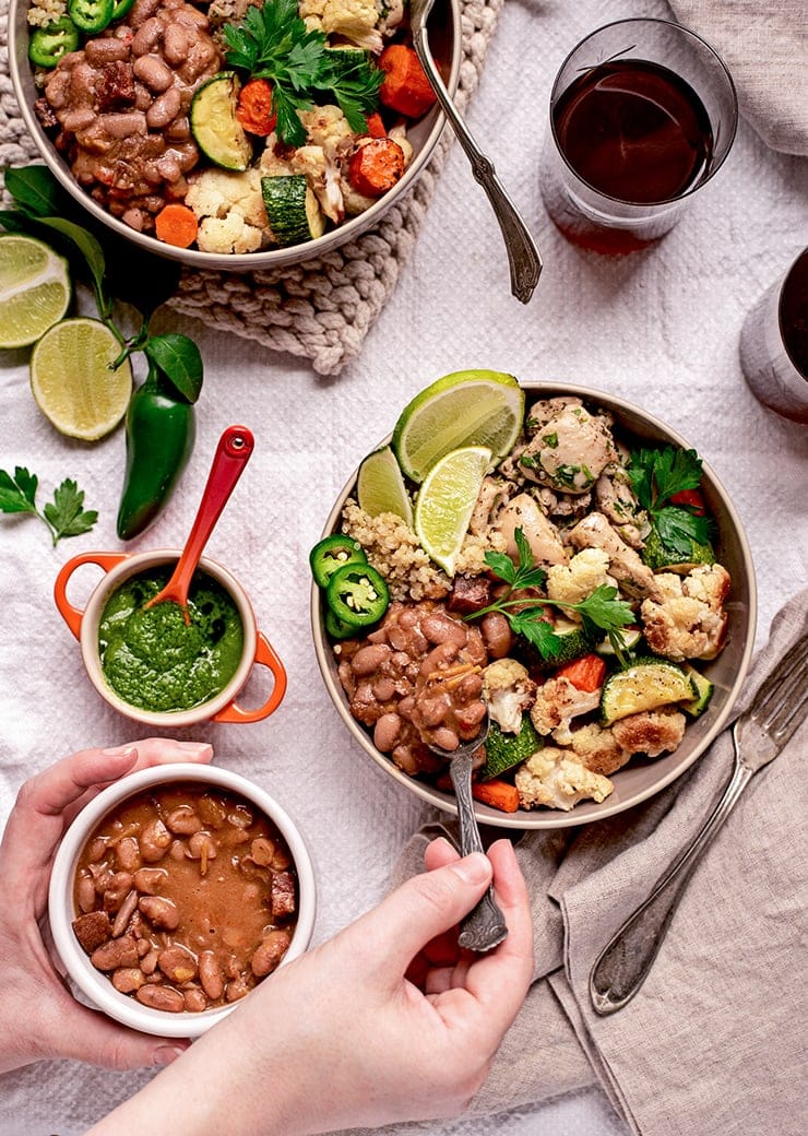 Burrito Bowls 0392 Web 1 - Chicken Burrito Bowls with Pinto Beans and Chimichurri