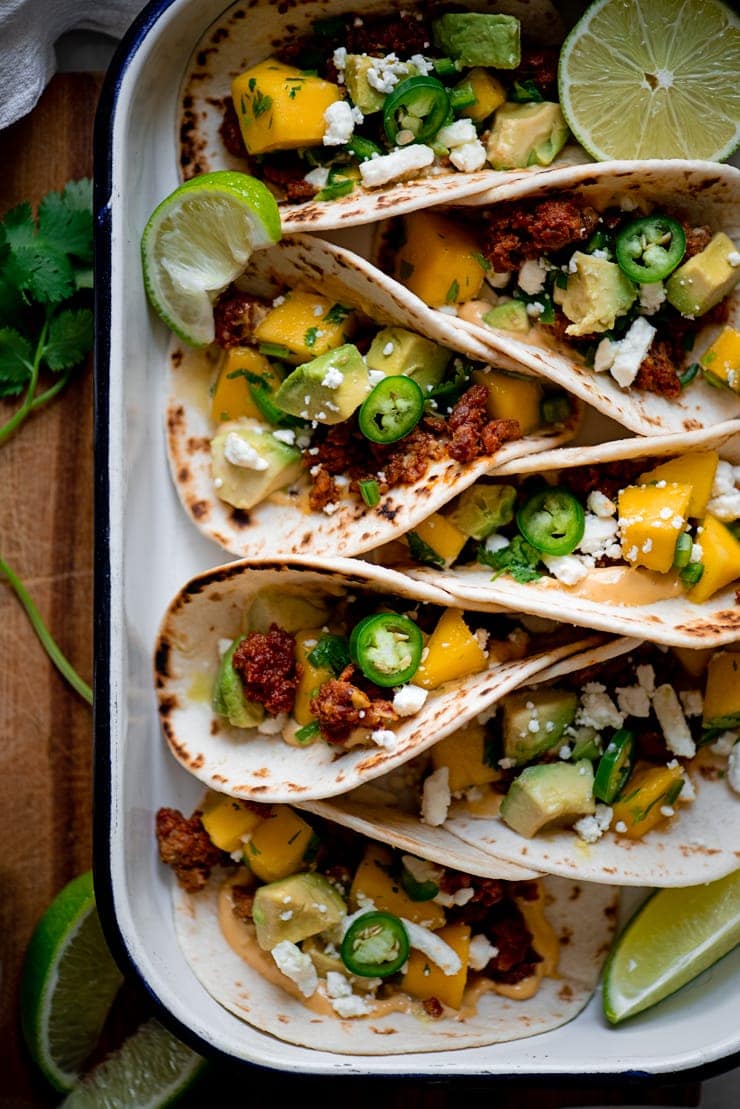 Chorizo Tacos 5231 Web - Chorizo Tacos with Mango Avocado Salsa