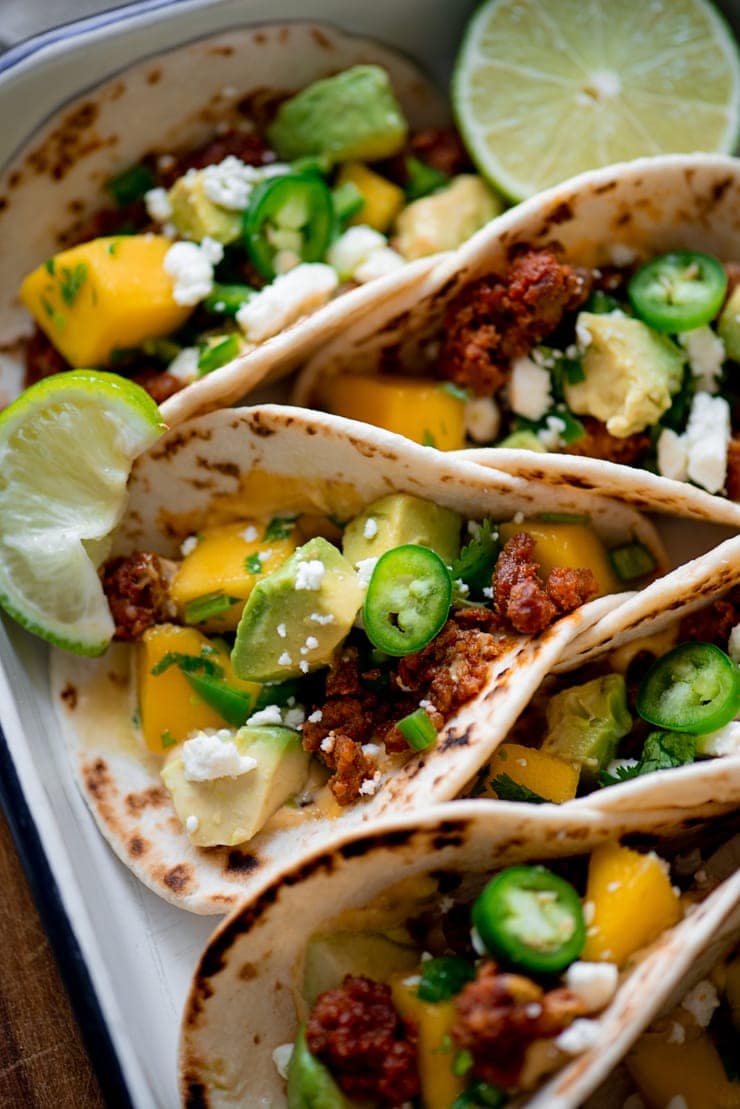 Corizo Tacos 5228 Web - Chorizo Tacos with Mango Avocado Salsa