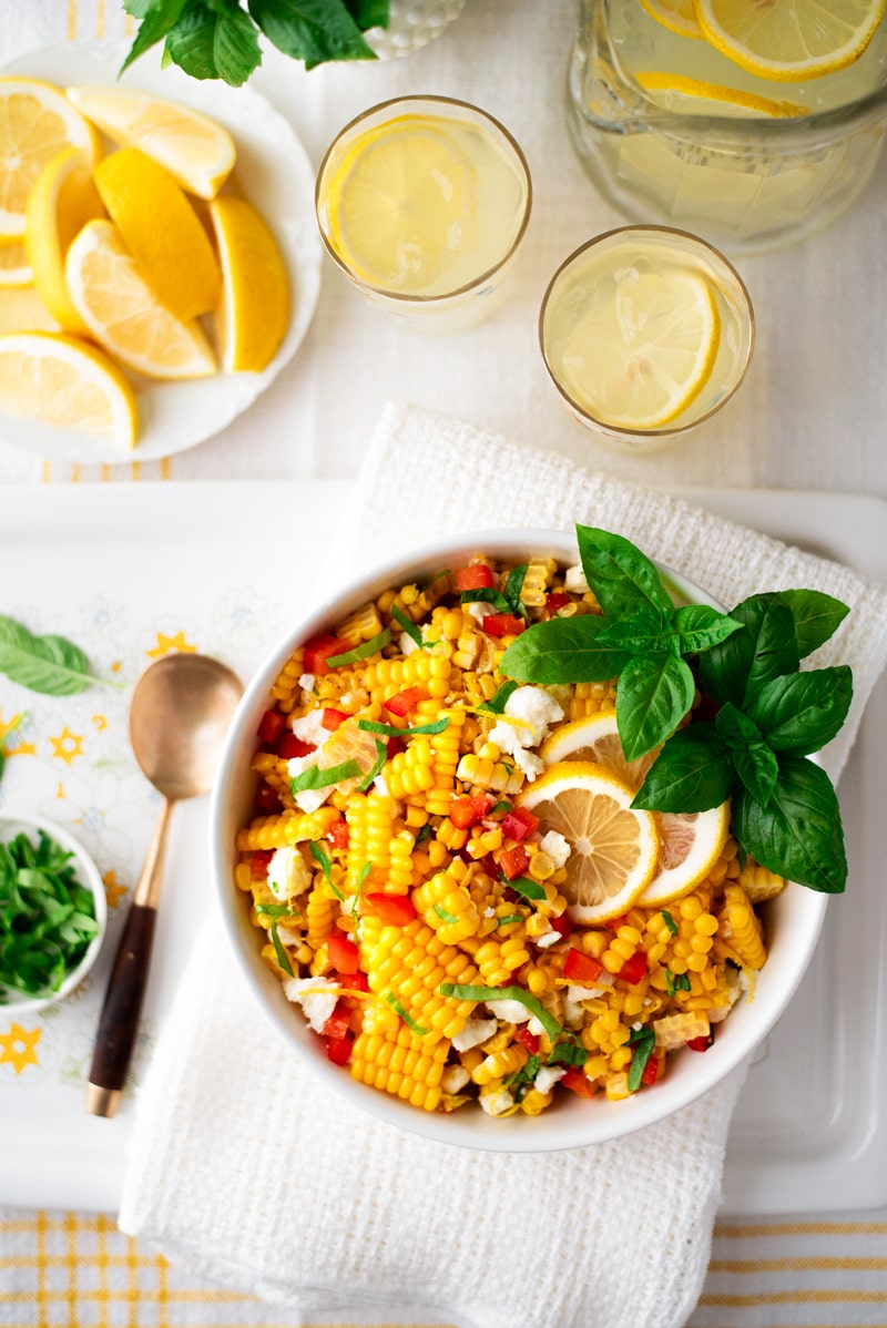 Corn Salad 8195 800px - Summer Corn Salad with Basil and Queso Fresco
