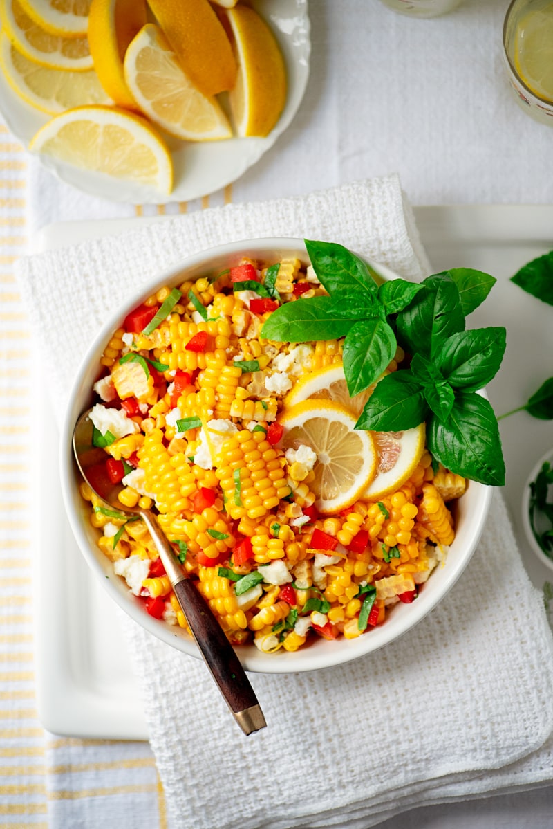 Corn Salad 8236 800px - Summer Corn Salad with Basil and Queso Fresco